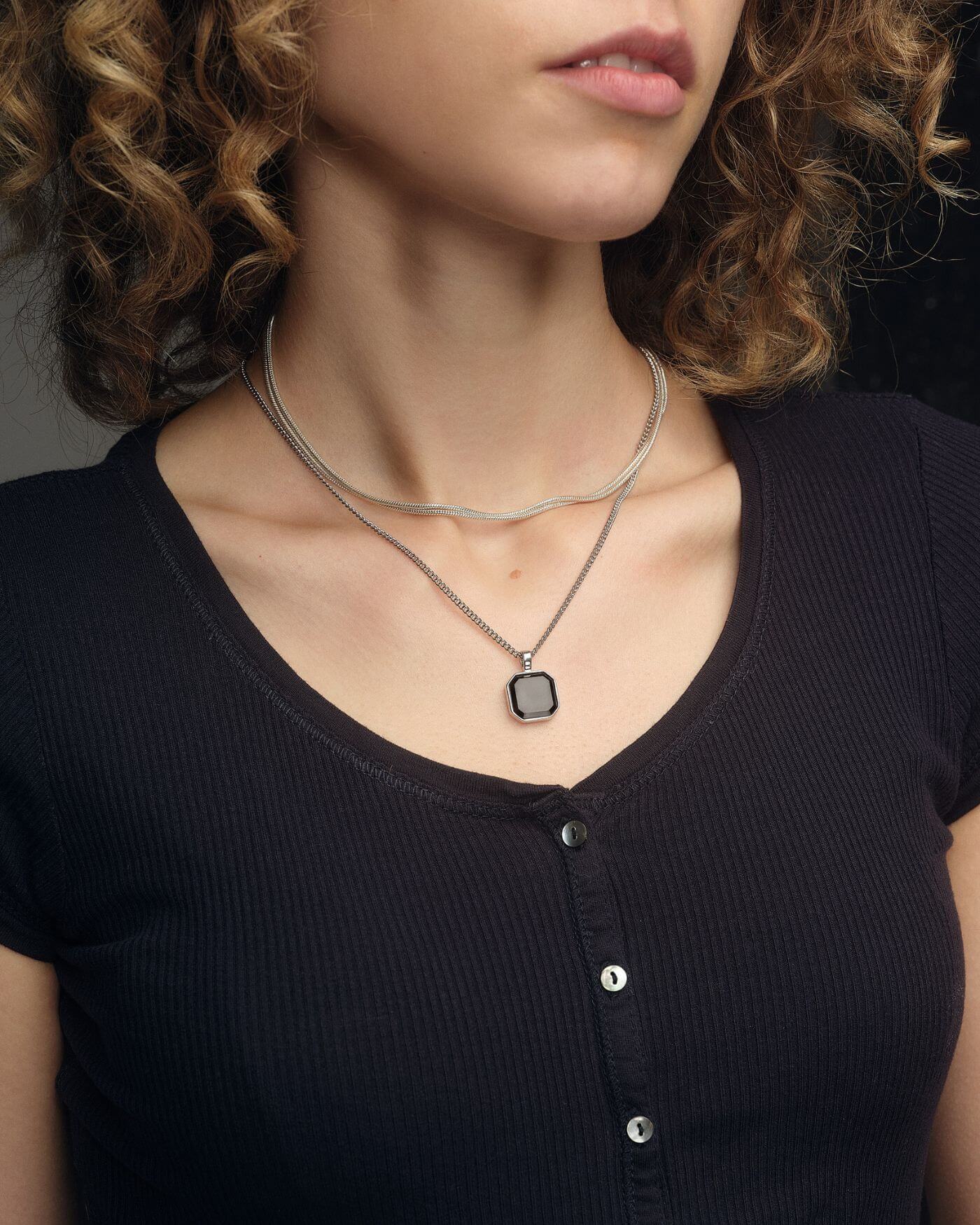 Classic Halskette - Onyx - Silber - Für Sie