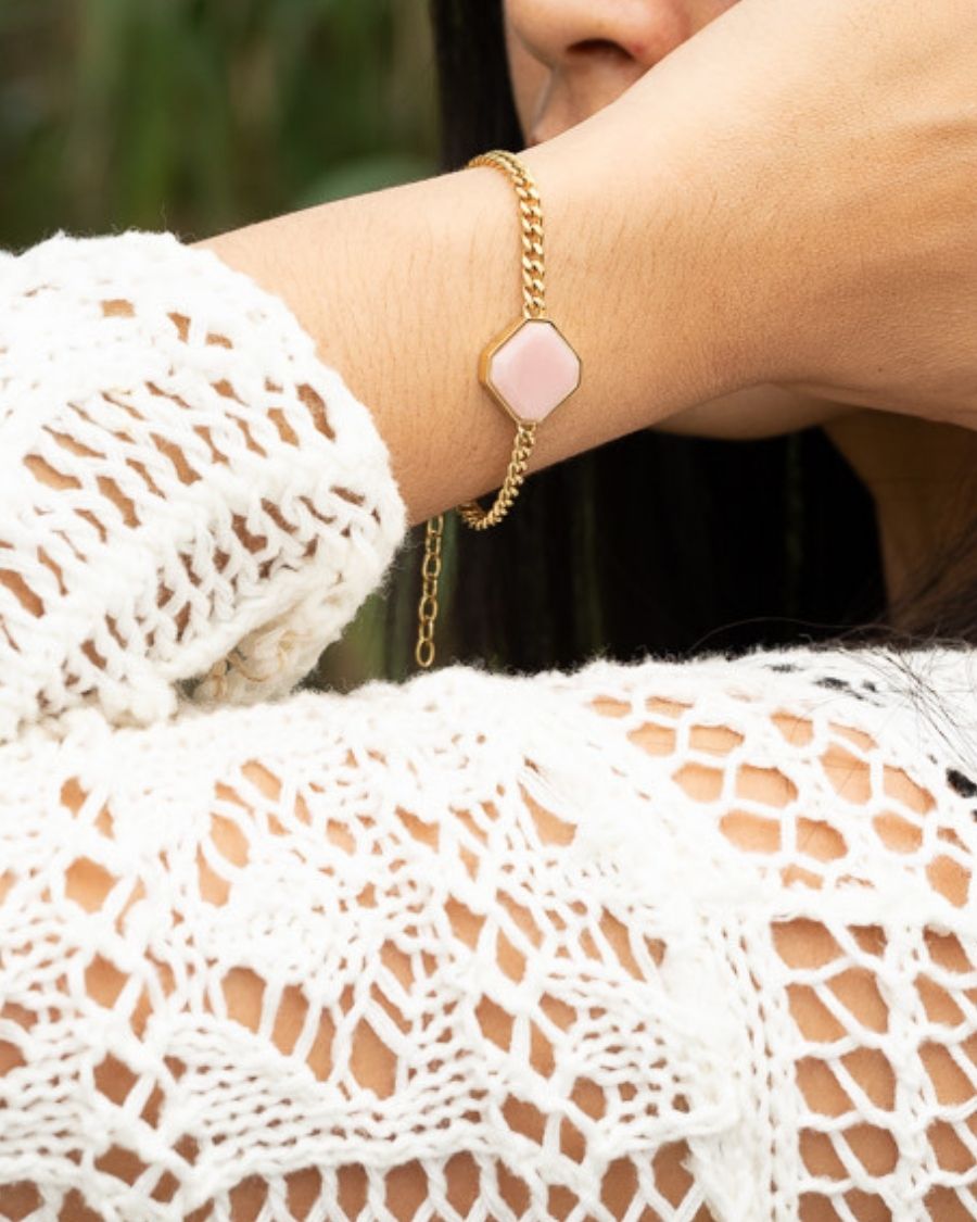 Classic Armband - Pink Jasper - Gold - Für Sie