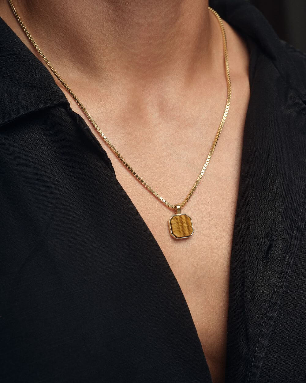 Classic Halskette - Tigerauge - Gold - Für Ihn
